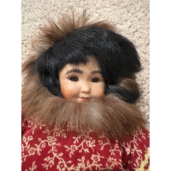 Vintage Arctic-Inspired Porcelain Eskimo Doll Tall Wooden Body‎ Moveable Legs - Picture 2 of 10
